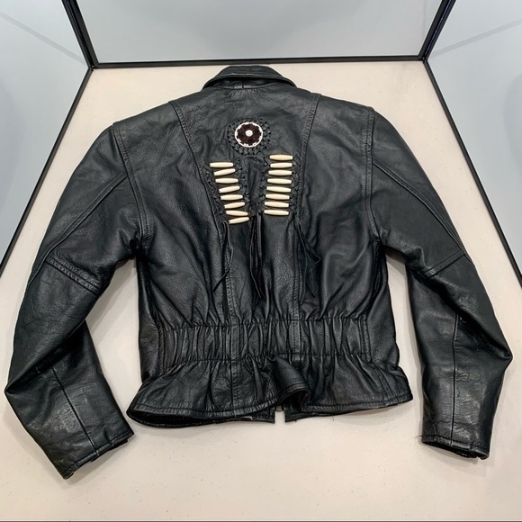Force Leather Jacket Adult Size 6 Motorcycle Beaded Fringe Leather Vintage Women - Picture 6 of 10